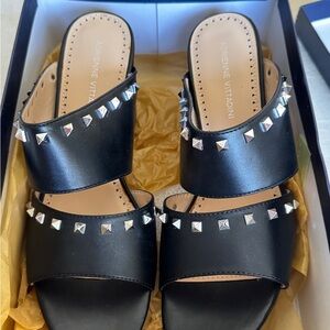 Adrienne Vittadini Black Mules with Silver Studs